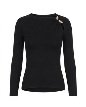 Monlicia Detail Long Sleeve Stretch Cielo Top - Black
