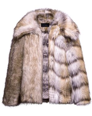 VASEGHIA Neutrals Valente Pattern Vegan Faux Fur Coat - Pink