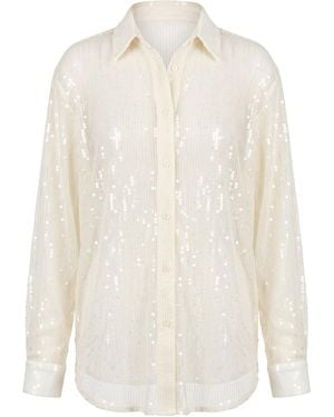 Janara Jones Neutrals Sheer Sequin Long Sleeve Shirt - White
