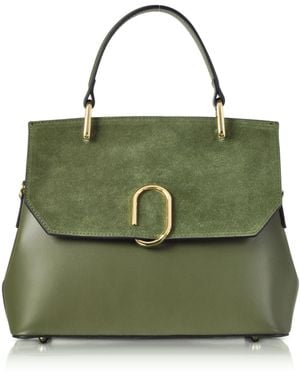 Le Parmentier Thais Suede & Leather Satchel Bag - Green