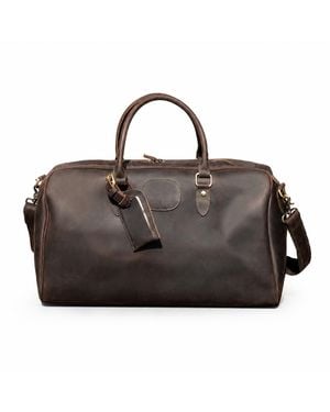 Touri Overnight Leather Bag With Luggage Tag - Black