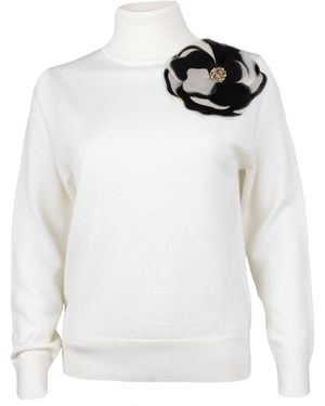 Laines London Laines Couture Embellished & Cream Corsage Knitted Roll Neck Jumper - White