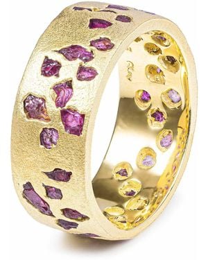 German Kabirski Pyra Plated Band Ring With Raw Ruby - Metallic