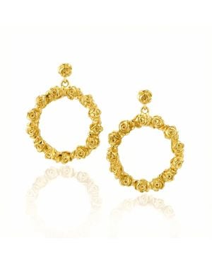 Unaloe Plated Rose Hoop Earrings – Floral Statement Drop Earrings – Handmade Italian Jewellery For - Metallic