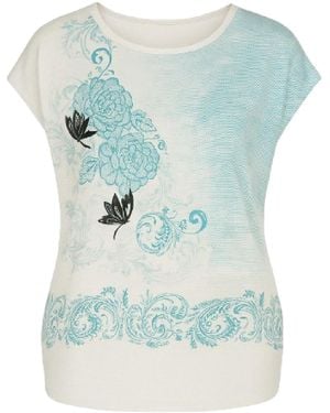 Conquista Printed Short-Sleeve Top With Floral & Ornamental Motifs - Blue