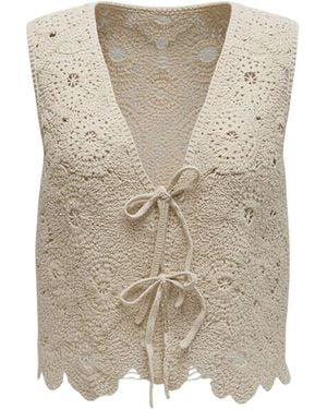 IZABELA MANDOIU Neutrals Crochet Tie-Front Vest - Natural