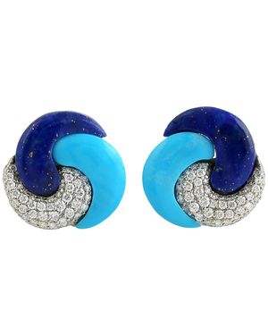 Artisan 14K Diamond, & Lapis Lazuli Swirl Stud Earrings - Blue