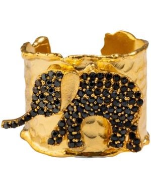 Ebru Jewelry Guardian Elephant Cuff Adjustable Ring - Yellow