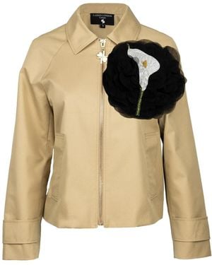 House of Laines London Neutrals Laines Couture Hand Embellished Lilly Flower Cropped Trench - Natural