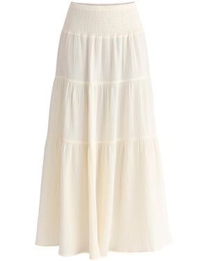 Paisie Cheesecloth Shirred Waist Tiered Maxi Skirt - Natural