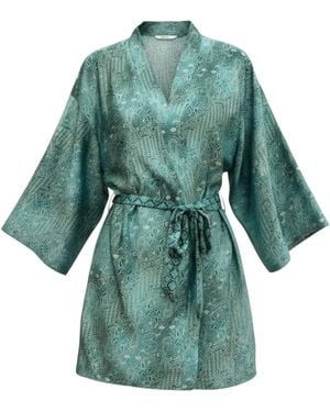 ORIGIN OF HEARTS Blu Luxury Satin Kimono Robe - Green