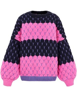 Cara & The Sky Marissa Stripe Bubble Stitch Jumper - Pink