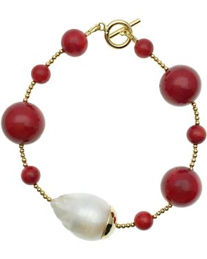 Farra Corals With Baroque Pearl Bracelet - Red