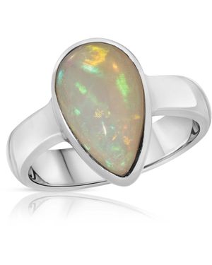 Glamrocks Jewelry Teardrop Welo Opal Gemstone Ring - Metallic