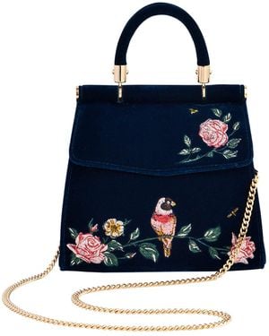 Fable England Rosy Posy Embroidered Mini Top Handle Tote - Blue