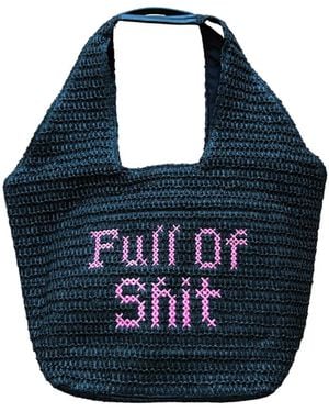 Lilly Loves Oversize Embroidered Full Of Shit Bag - Blue