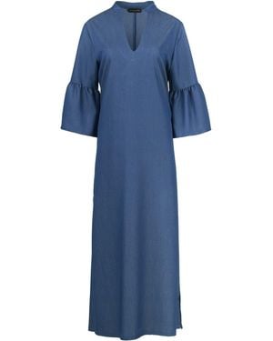 Conquista Denim Style Kaftan With Ruffle Detail In Viscose-satin Fabric - Blue