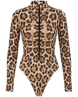 Misari Leopard Zip One-Piece Swimsuit - White