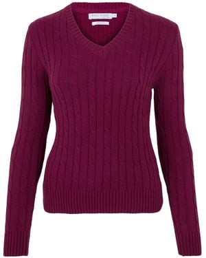 Paul James Knitwear Cotton Talulah Cable V Neck Jumper - Purple