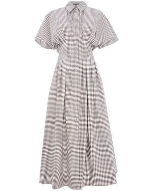 Exquise Neutrals Regular Short Sleeve Poplin Pleated Shirt Jream Dress - Gray
