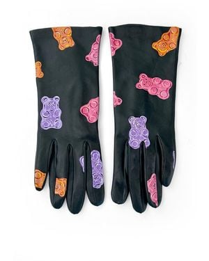 Maison Rubaiyat Pauline Hand-Painted Nappa Leather Art Gloves – Candy Bears - White