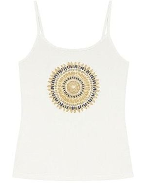Conquista Neutrals Printed Spaghetti Top - White