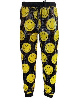 Any Old Iron Smiley Reversible Sequin Joggers - Yellow