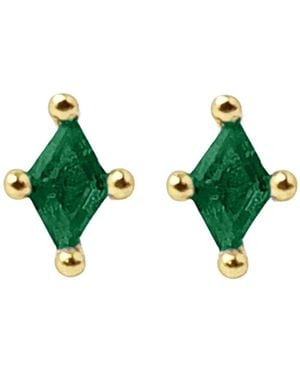 Harfi Tiny Emerald Stud May Birthstone Earrings - Green