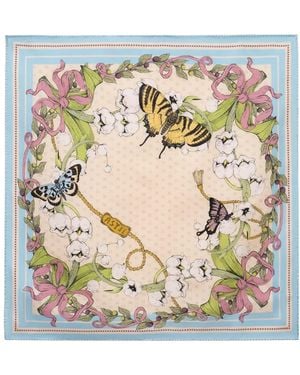 Asyii Neutrals Bloom Corner Hand-Rolled Silk Twill Square With Double-Face Printed - Metallic