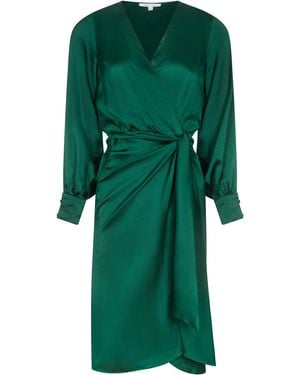Urban Touch Long Sleeve Wrap Midi Dress - Green
