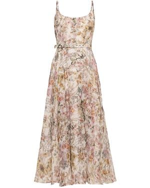 Nissa Floral-Print Linen Midi Dress - Natural