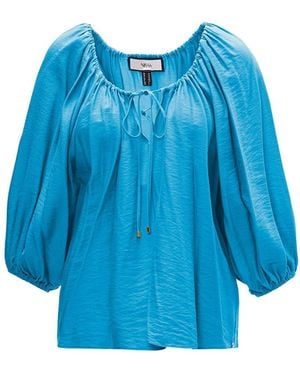 Nissa Puff-Sleeve Viscose Top - Blue
