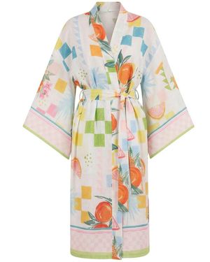 LOVEIST STORE Riviera Linen Feel Printed Kimono - Blue