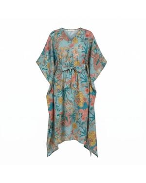 Maison Qala Peony Kaftan Dress - Blue