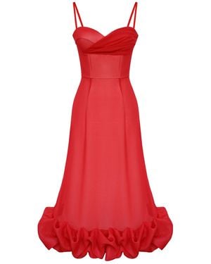 POST MERIDIEM Draped Bodice Bottom Flounced Bustier Dress - Red