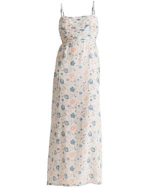 REISTOR Ruched Floral Strappy Maxi Crepe Dress - White