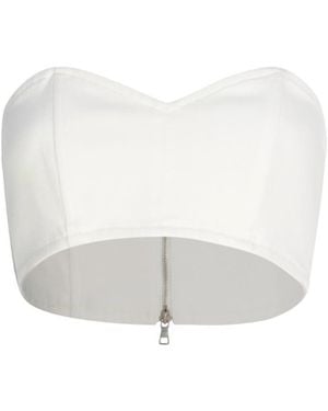 Circular Path Strapless Denim Crop Top - White