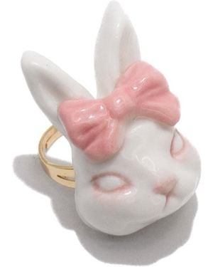 H2 Studio Grumpy Bunny Pinky Bow Tie 14K Plated Brass Ring