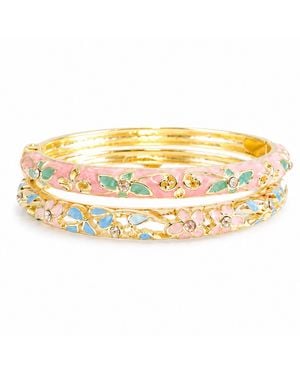 Nuvv Collection Pastel Floral Enamel Bangle Bracelet Set - Metallic