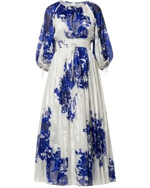 IZABELA MANDOIU Printed Silk Midi Dress With Waist Tie - Blue
