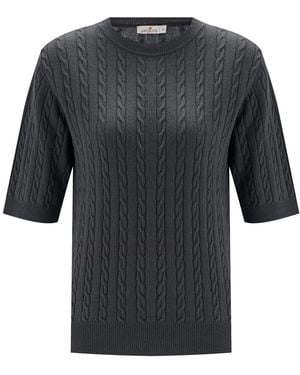 Peraluna Nicole Cable Knit Cashmere Blend Short Sleeve Blouse - Gray