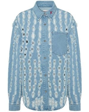 Pcfg Perforated Denim Shirt - Blue