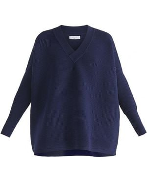 Paisie V-Neck Ribbed Jumper - Blue