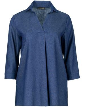 Conquista Denim Style V Neck Top - Blue