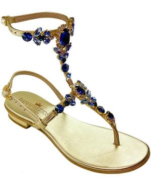 DAMAPREZIOSA Lucrezia Crystal Flat Jewel Sandal - Metallic