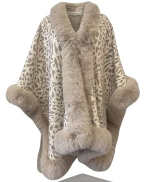 Saachi Animal Print Faux Fur Cape - Natural