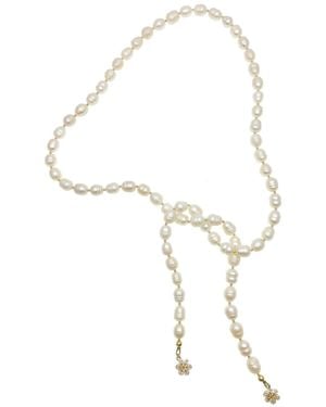 Farra Freshwater Pearl With Snowflake Charms Open Ended Long Necklace - Metallic