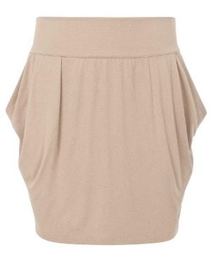Conquista Neutrals Stretch Jersey Tulip Mini Skirt With Side Pockets & Wide Waistband - Natural
