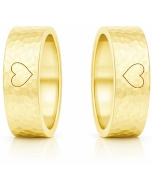 Unaloe Plated Hammered Heart Engraved Couple Rings – Matching Promise Bands For Him & Her, Handmade His And Hers Love Rings - Yellow