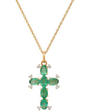 Soul Journey Jewelry Emerald And Diamond Cross Necklace - Metallic